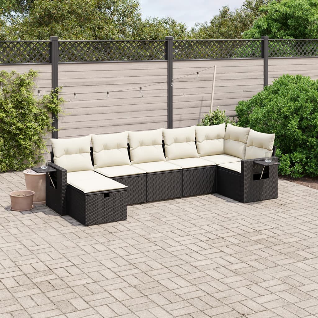 7-delige Loungeset met kussens poly rattan zwart is nu te koop bij PeponiXL, paradijselijk wonen!