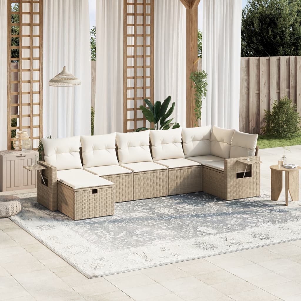 7-delige Loungeset met kussens poly rattan beige is nu te koop bij PeponiXL, paradijselijk wonen!