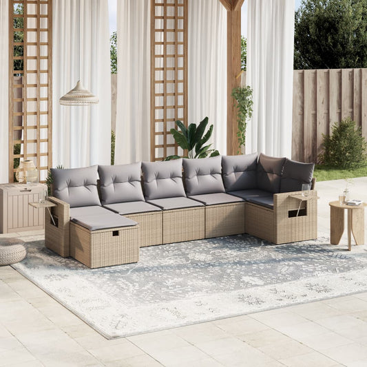 7-delige Loungeset met kussens poly rattan gemengd beige is nu te koop bij PeponiXL, paradijselijk wonen!