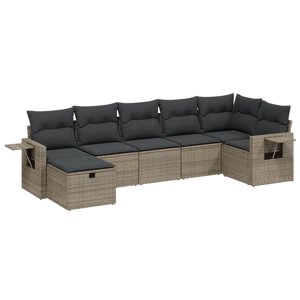 7-delige Loungeset met kussens poly rattan grijs is nu te koop bij PeponiXL, paradijselijk wonen!