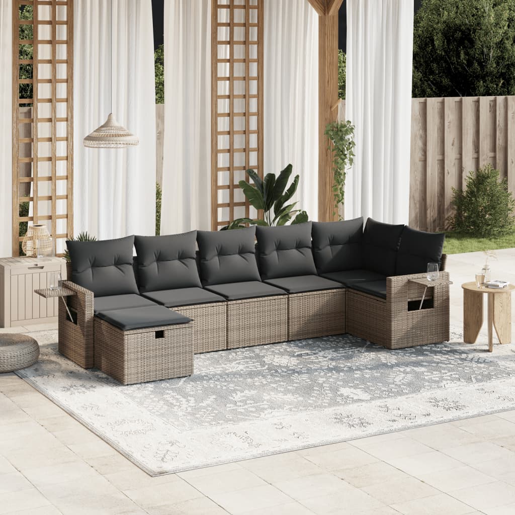 7-delige Loungeset met kussens poly rattan grijs is nu te koop bij PeponiXL, paradijselijk wonen!