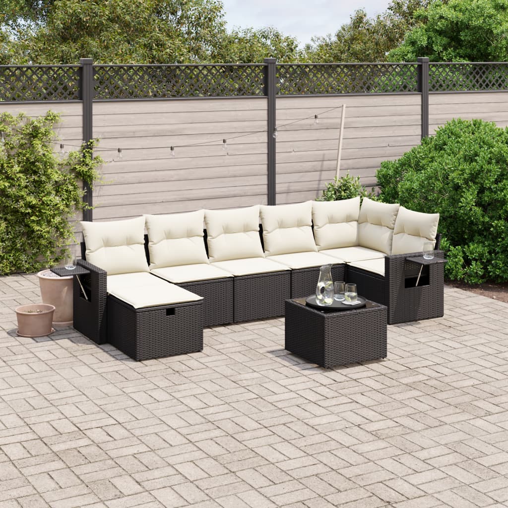 8-delige Loungeset met kussens poly rattan zwart is nu te koop bij PeponiXL, paradijselijk wonen!