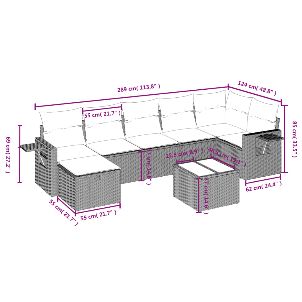 8-delige Loungeset met kussens poly rattan beige is nu te koop bij PeponiXL, paradijselijk wonen!