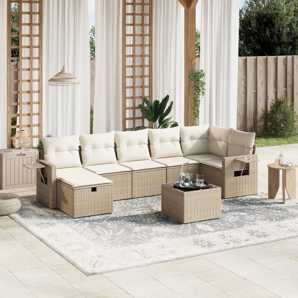 8-delige Loungeset met kussens poly rattan beige is nu te koop bij PeponiXL, paradijselijk wonen!