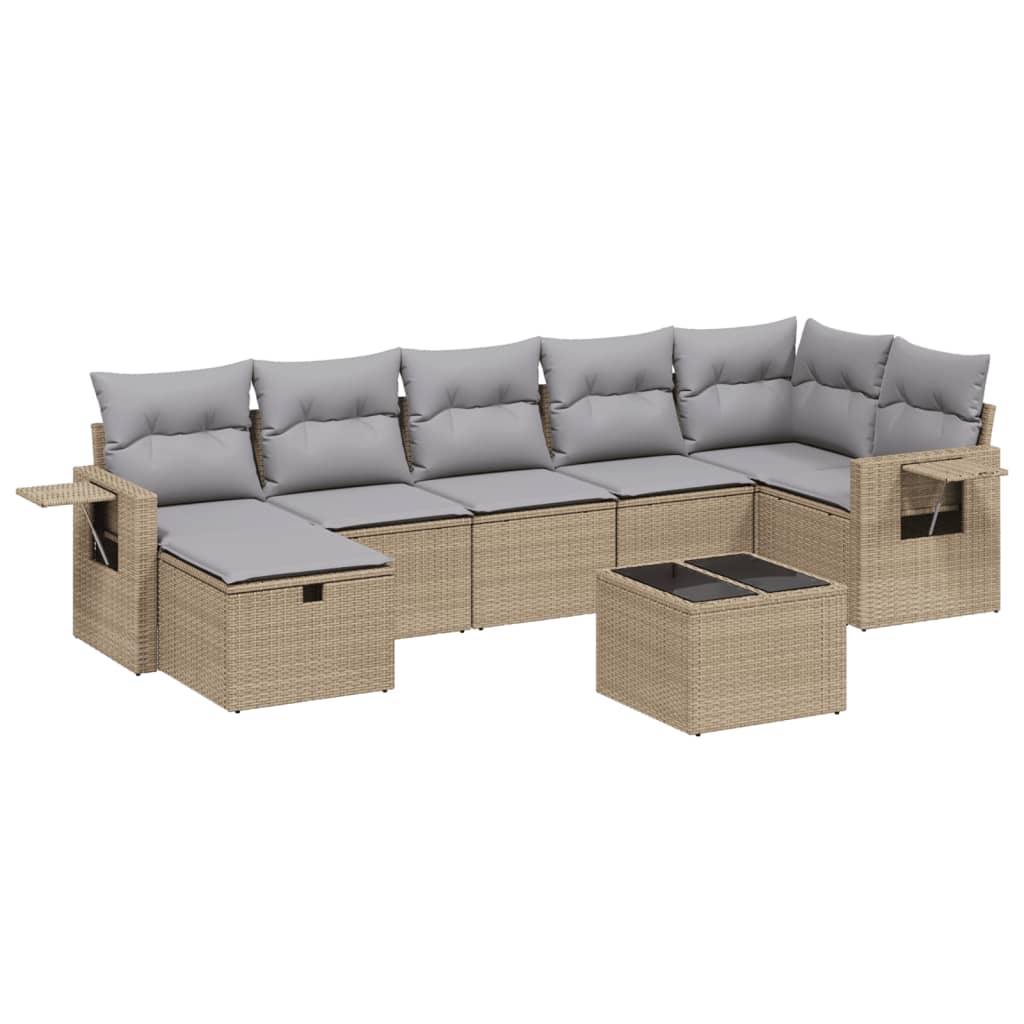 8-delige Loungeset met kussens poly rattan gemengd beige