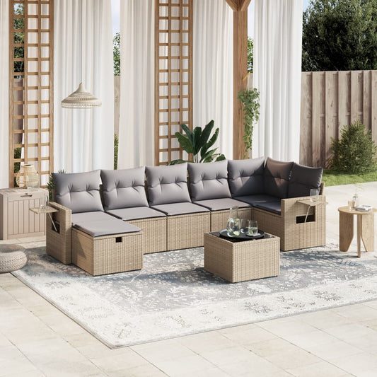 8-delige Loungeset met kussens poly rattan gemengd beige is nu te koop bij PeponiXL, paradijselijk wonen!
