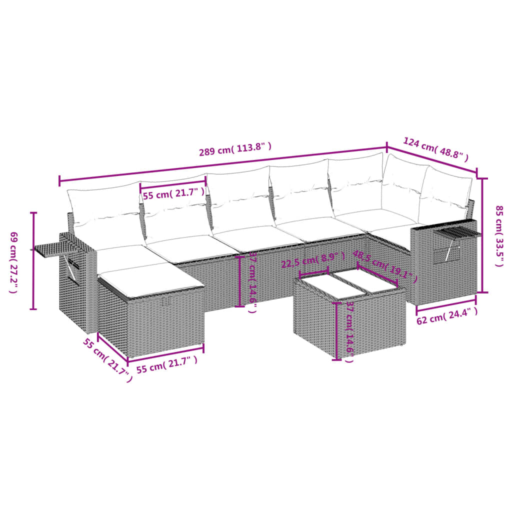 8-delige Loungeset met kussens poly rattan grijs is nu te koop bij PeponiXL, paradijselijk wonen!