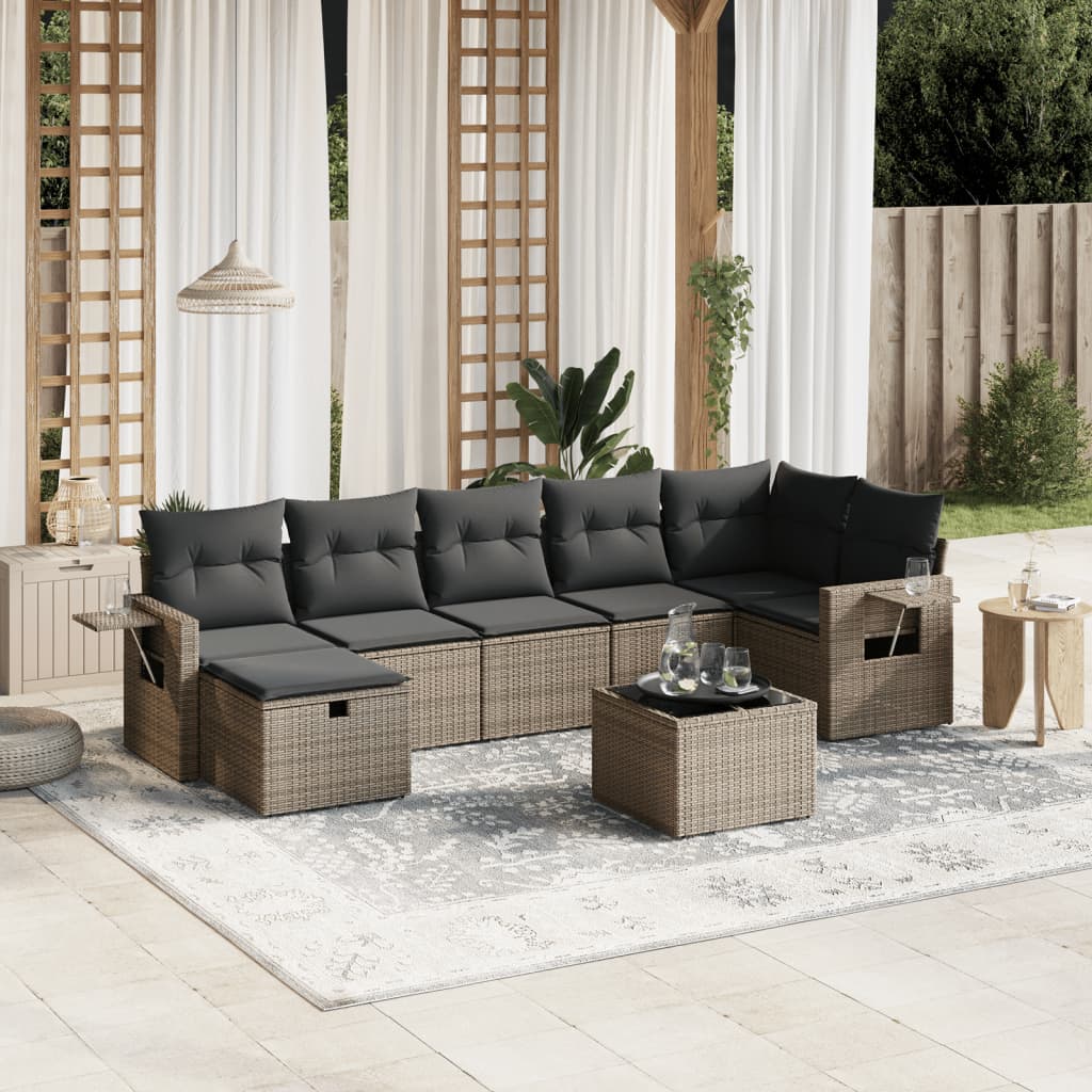 8-delige Loungeset met kussens poly rattan grijs is nu te koop bij PeponiXL, paradijselijk wonen!