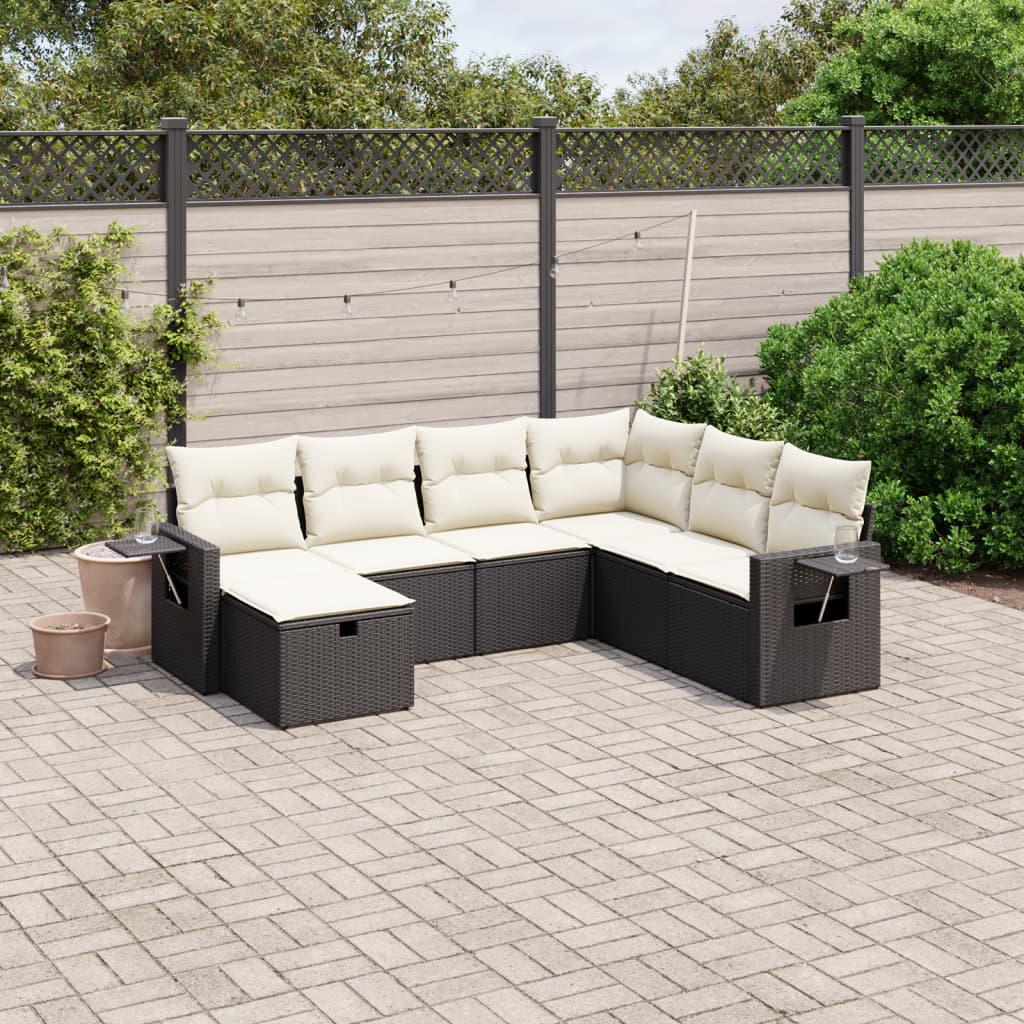 7-delige Loungeset met kussens poly rattan zwart is nu te koop bij PeponiXL, paradijselijk wonen!