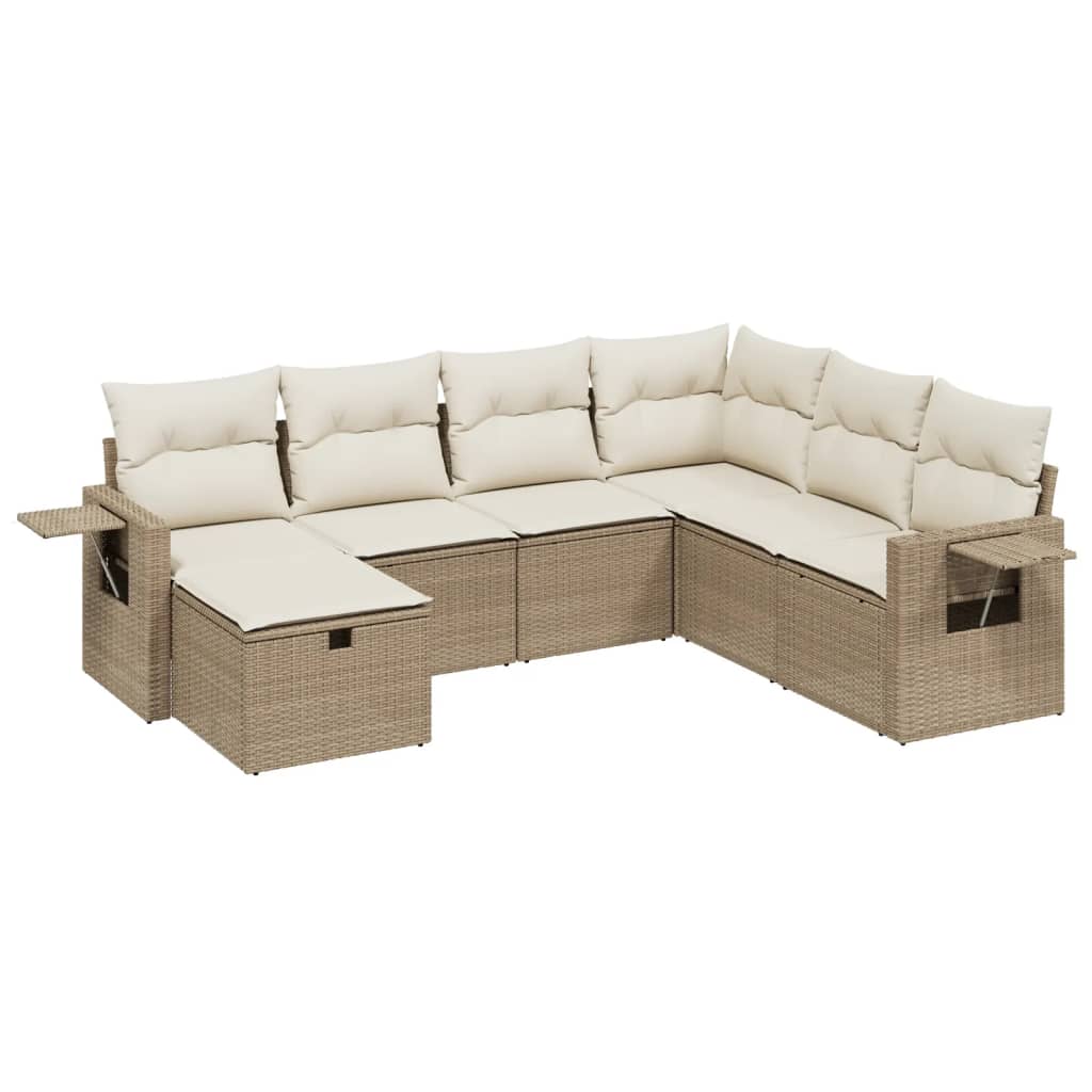 7-delige Loungeset met kussens poly rattan beige is nu te koop bij PeponiXL, paradijselijk wonen!