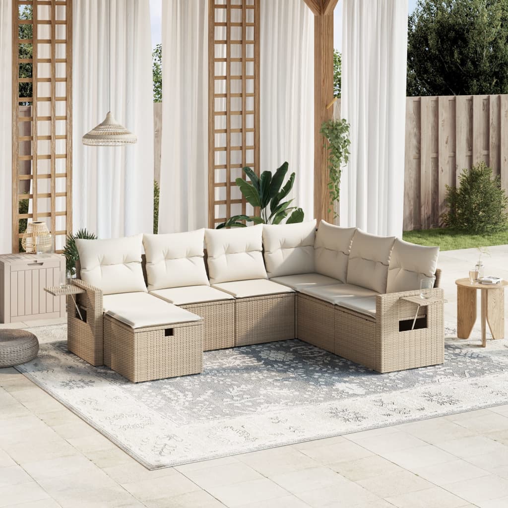 7-delige Loungeset met kussens poly rattan beige is nu te koop bij PeponiXL, paradijselijk wonen!