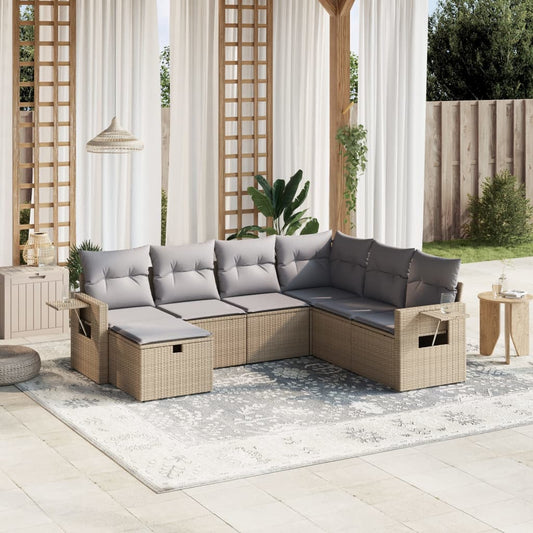 7-delige Loungeset met kussens poly rattan gemengd beige is nu te koop bij PeponiXL, paradijselijk wonen!