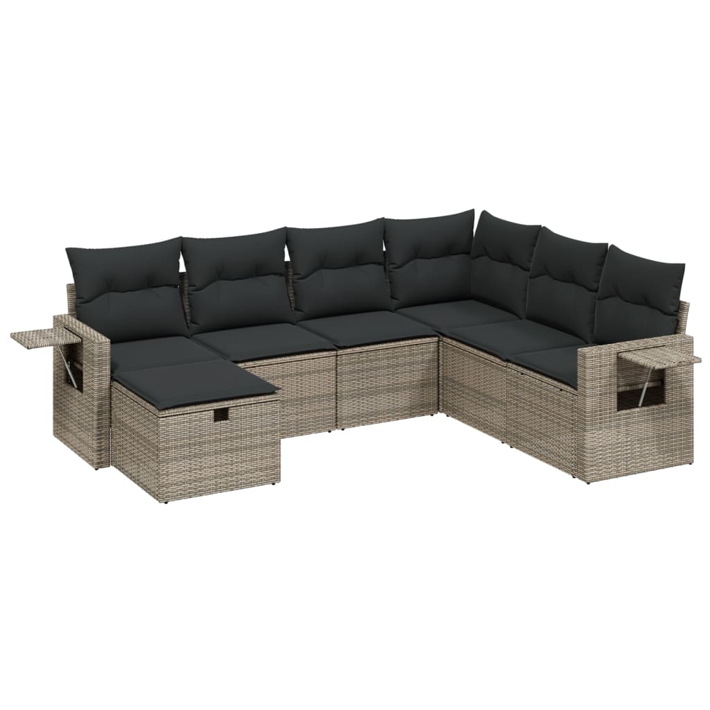 7-delige Loungeset met kussens poly rattan grijs is nu te koop bij PeponiXL, paradijselijk wonen!