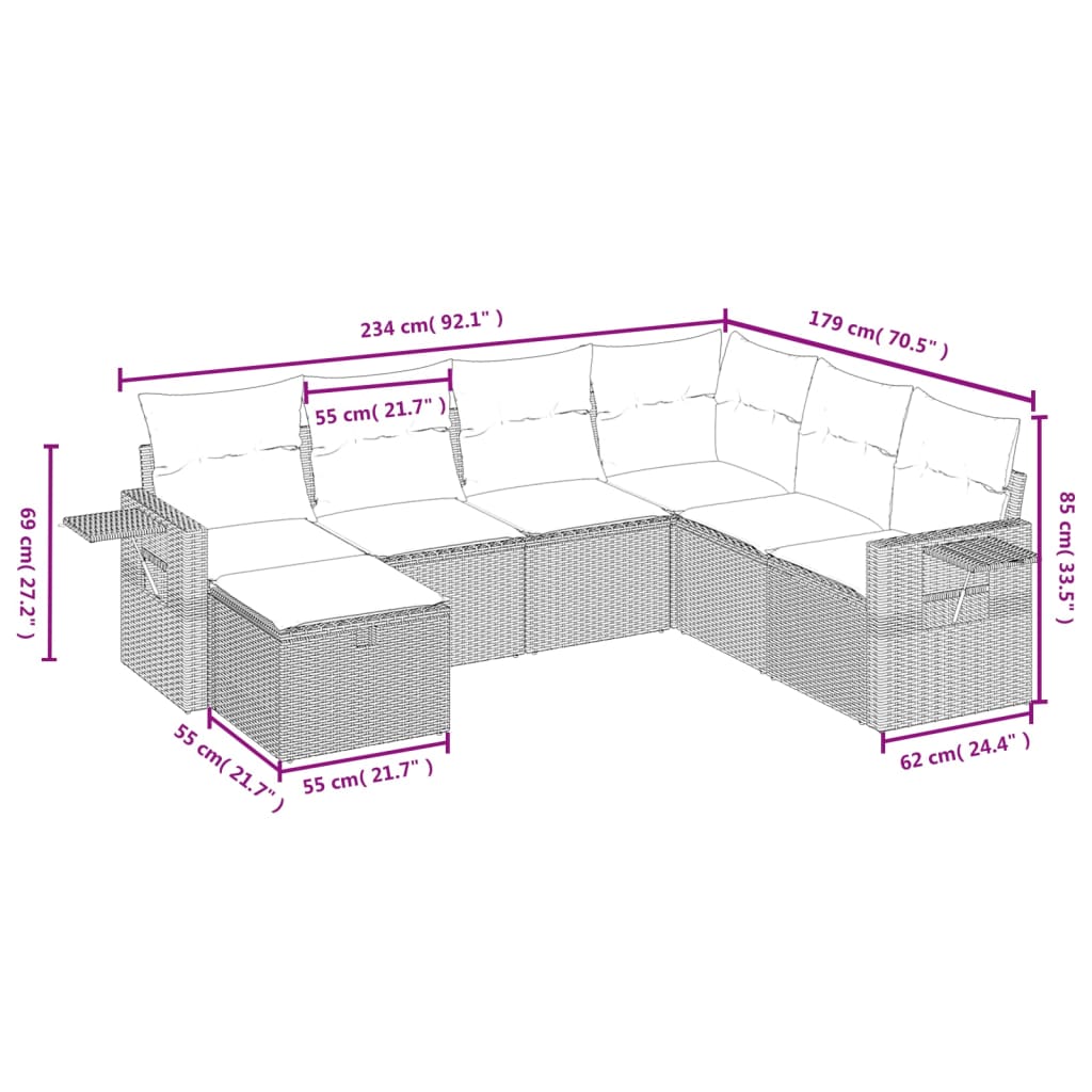 7-delige Loungeset met kussens poly rattan grijs is nu te koop bij PeponiXL, paradijselijk wonen!