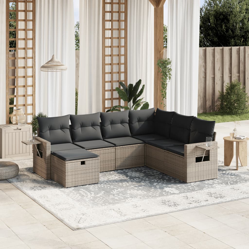 7-delige Loungeset met kussens poly rattan grijs is nu te koop bij PeponiXL, paradijselijk wonen!