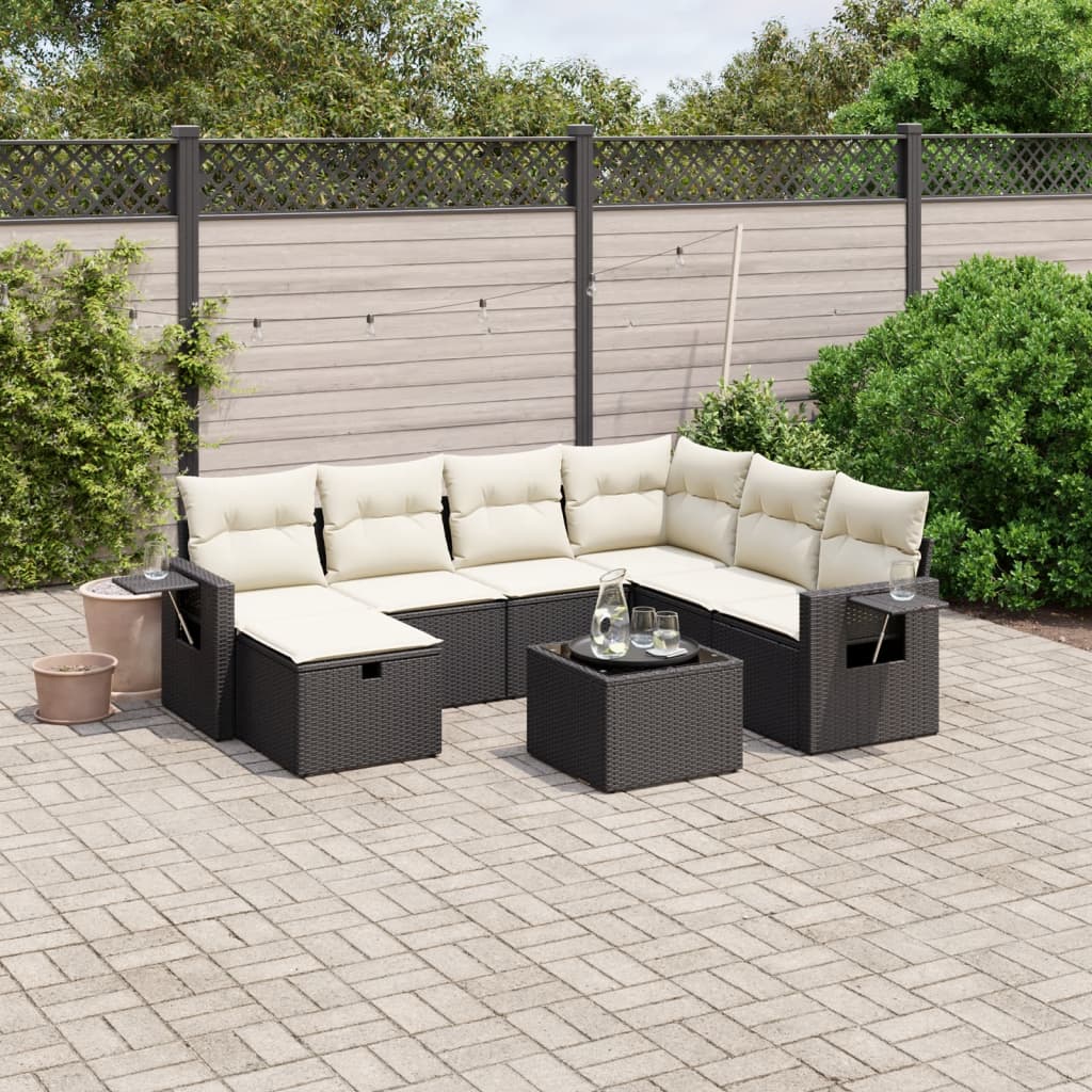 8-delige Loungeset met kussens poly rattan zwart is nu te koop bij PeponiXL, paradijselijk wonen!