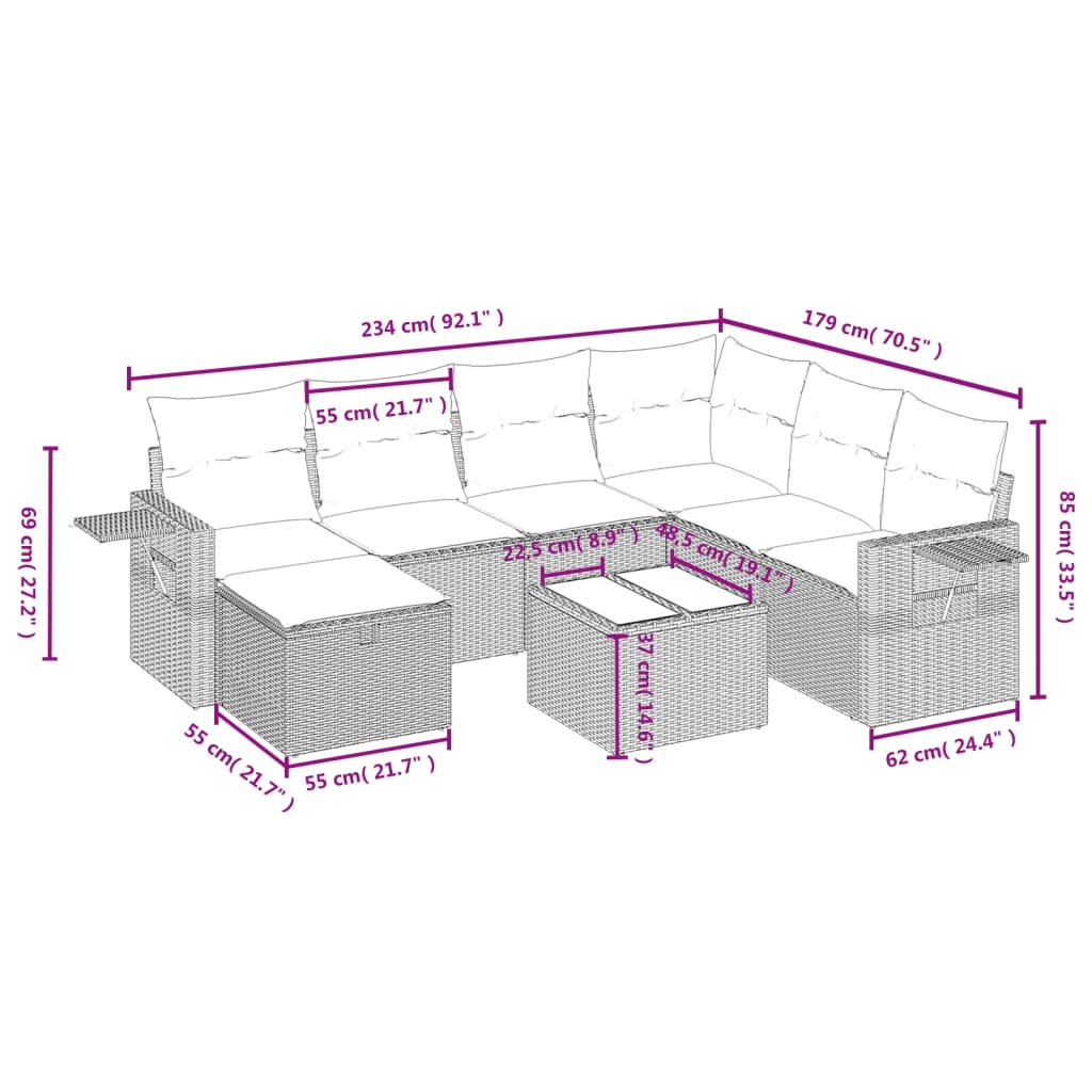 8-delige Loungeset met kussens poly rattan beige is nu te koop bij PeponiXL, paradijselijk wonen!