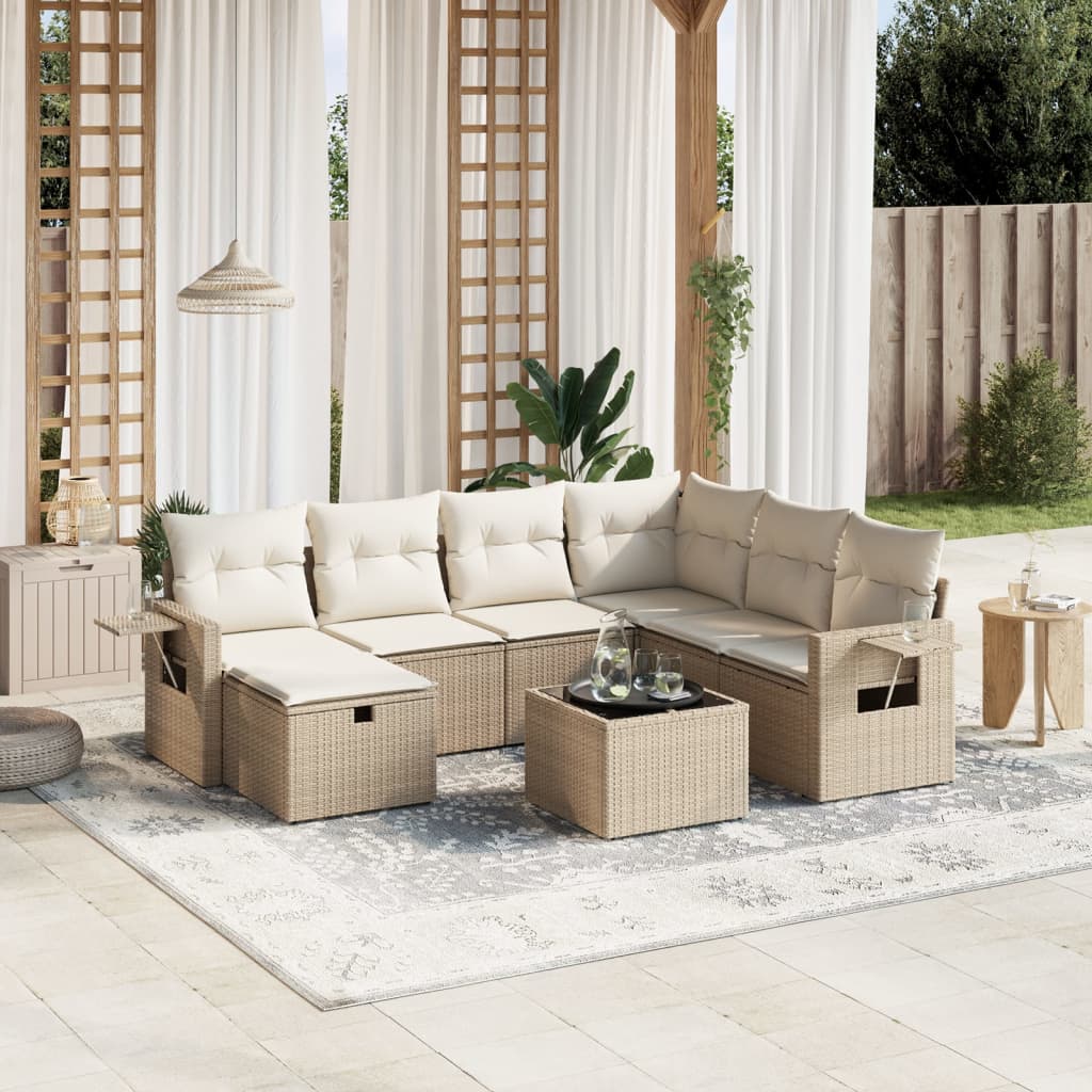 8-delige Loungeset met kussens poly rattan beige is nu te koop bij PeponiXL, paradijselijk wonen!
