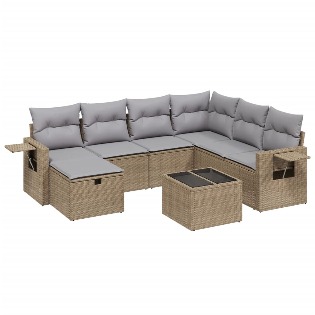 8-delige Loungeset met kussens poly rattan gemengd beige