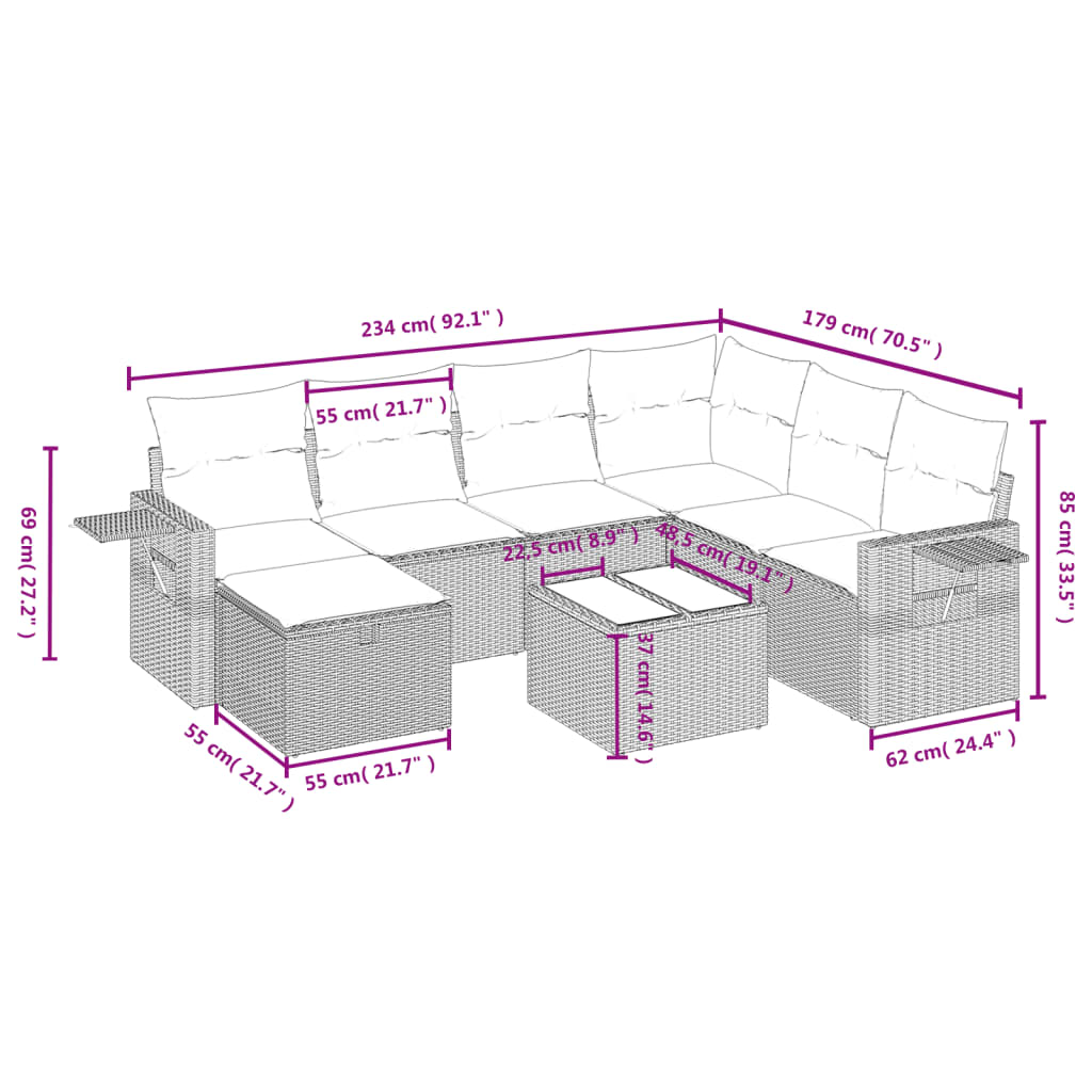 8-delige Loungeset met kussens poly rattan grijs is nu te koop bij PeponiXL, paradijselijk wonen!