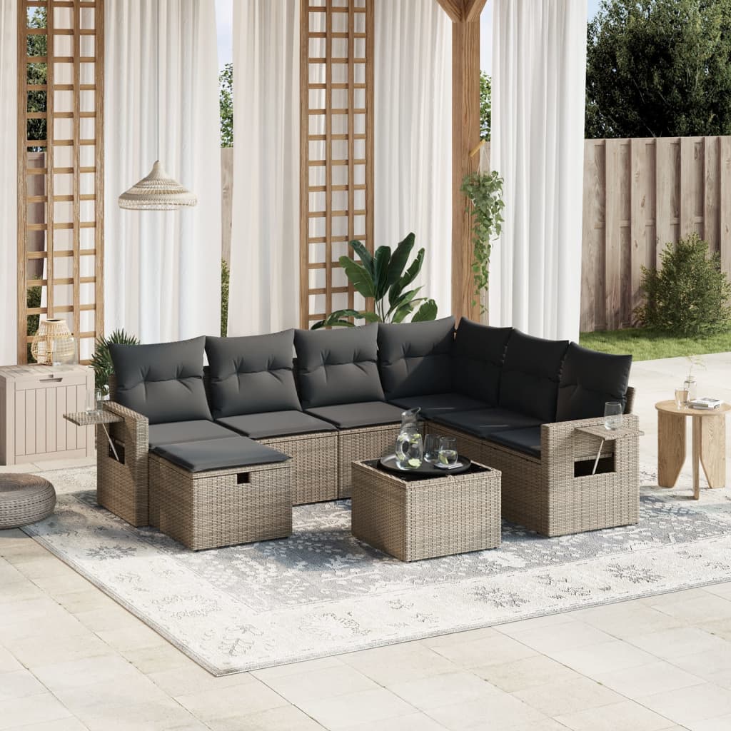 8-delige Loungeset met kussens poly rattan grijs is nu te koop bij PeponiXL, paradijselijk wonen!