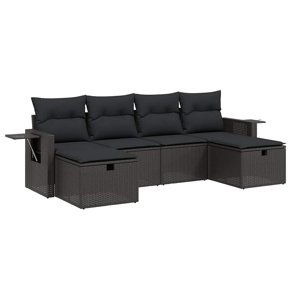 6-delige Loungeset met kussens poly rattan zwart is nu te koop bij PeponiXL, paradijselijk wonen!