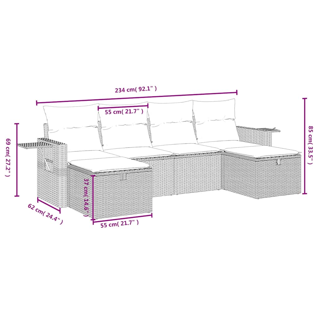 6-delige Loungeset met kussens poly rattan zwart is nu te koop bij PeponiXL, paradijselijk wonen!