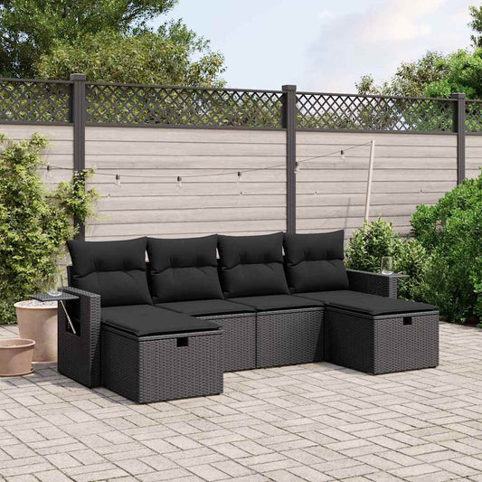 6-delige Loungeset met kussens poly rattan zwart is nu te koop bij PeponiXL, paradijselijk wonen!