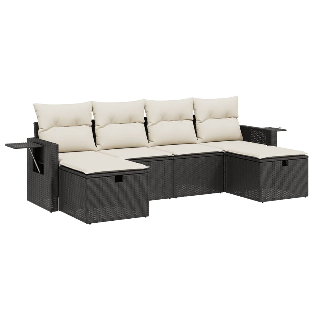 6-delige Loungeset met kussens poly rattan zwart is nu te koop bij PeponiXL, paradijselijk wonen!
