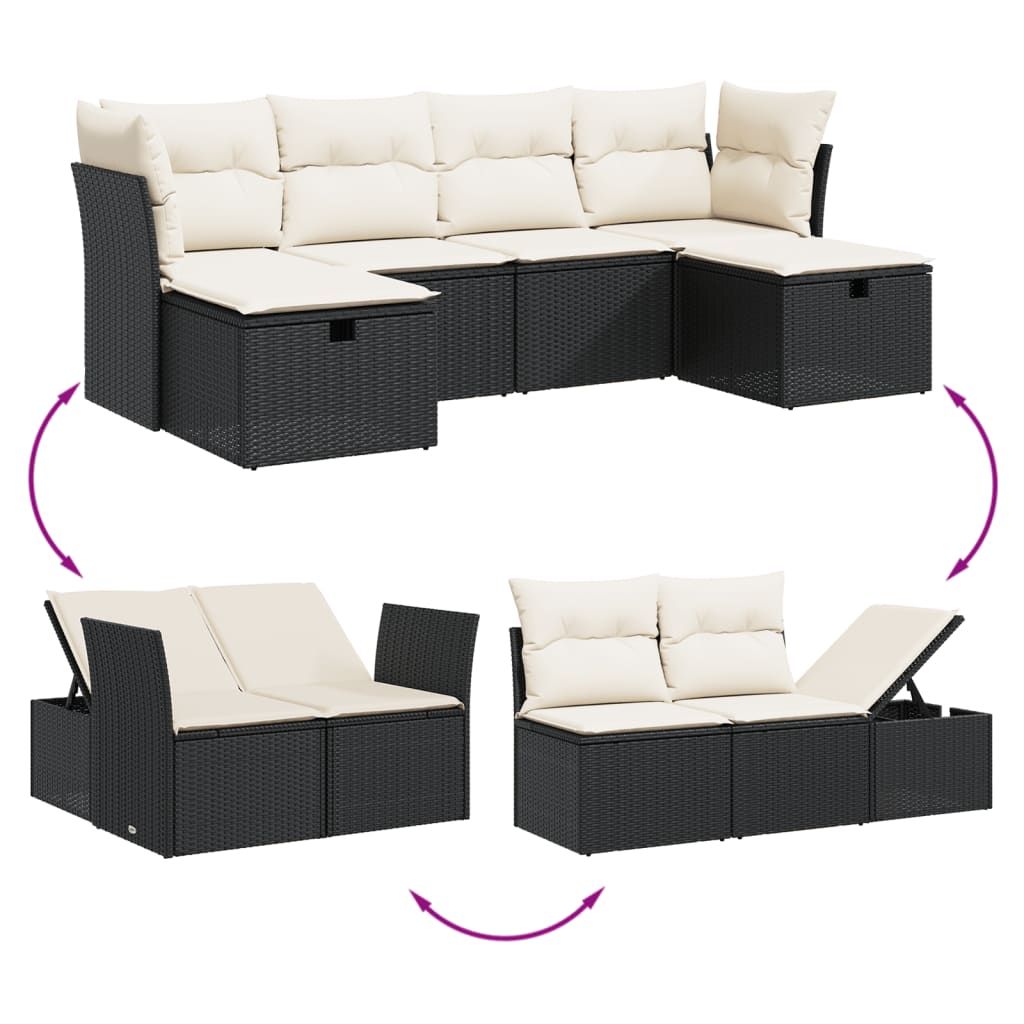 6-delige Loungeset met kussens poly rattan zwart is nu te koop bij PeponiXL, paradijselijk wonen!
