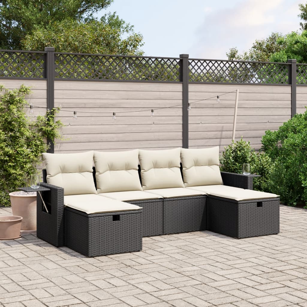 6-delige Loungeset met kussens poly rattan zwart is nu te koop bij PeponiXL, paradijselijk wonen!