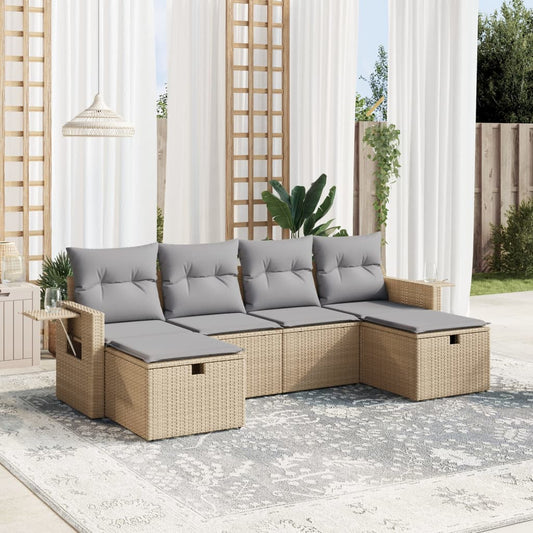 6-delige Loungeset met kussens poly rattan gemengd beige is nu te koop bij PeponiXL, paradijselijk wonen!
