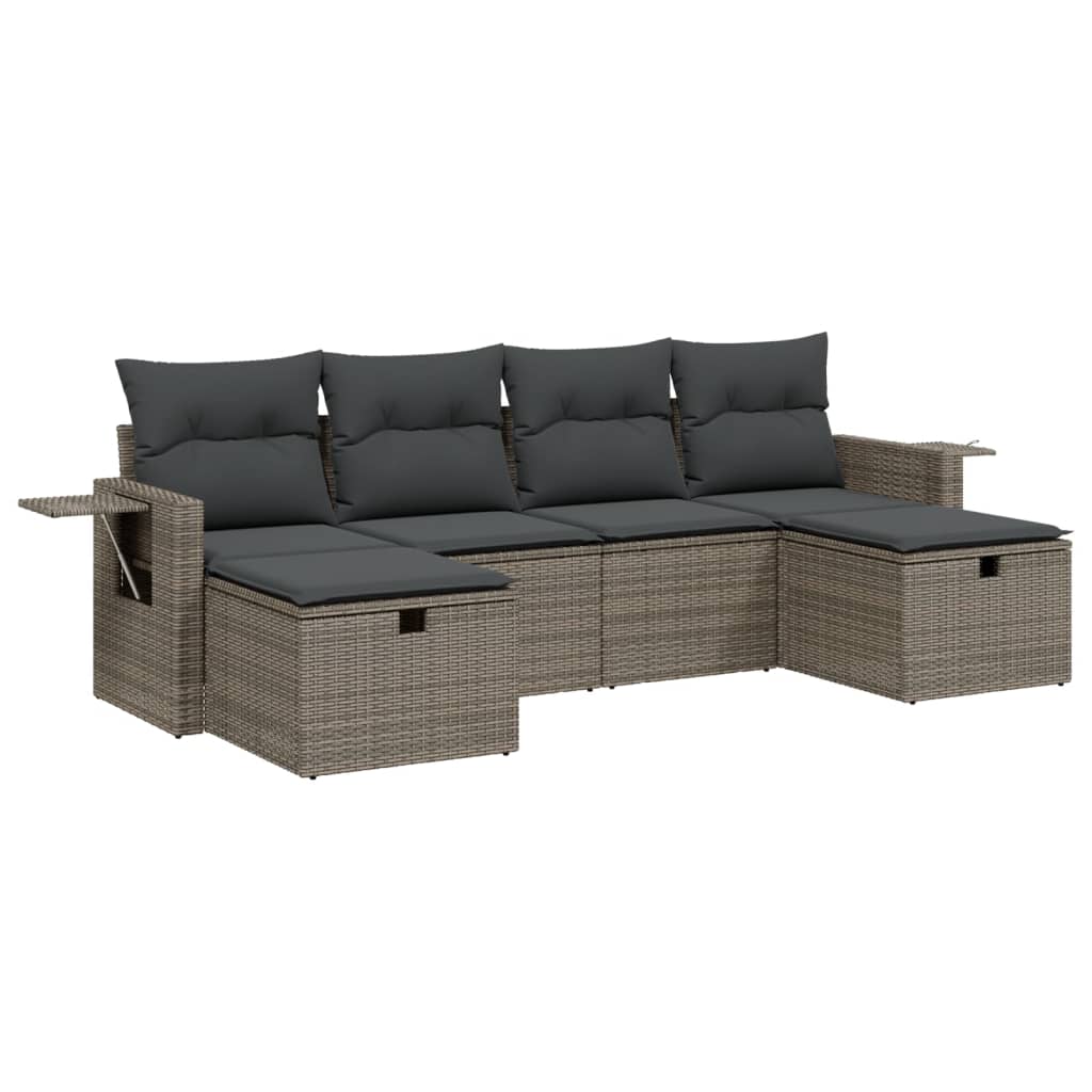6-delige Loungeset met kussens poly rattan grijs is nu te koop bij PeponiXL, paradijselijk wonen!