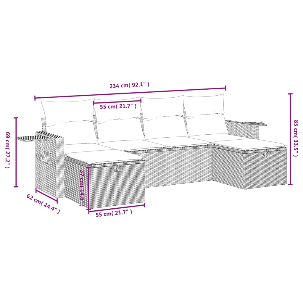 6-delige Loungeset met kussens poly rattan grijs is nu te koop bij PeponiXL, paradijselijk wonen!