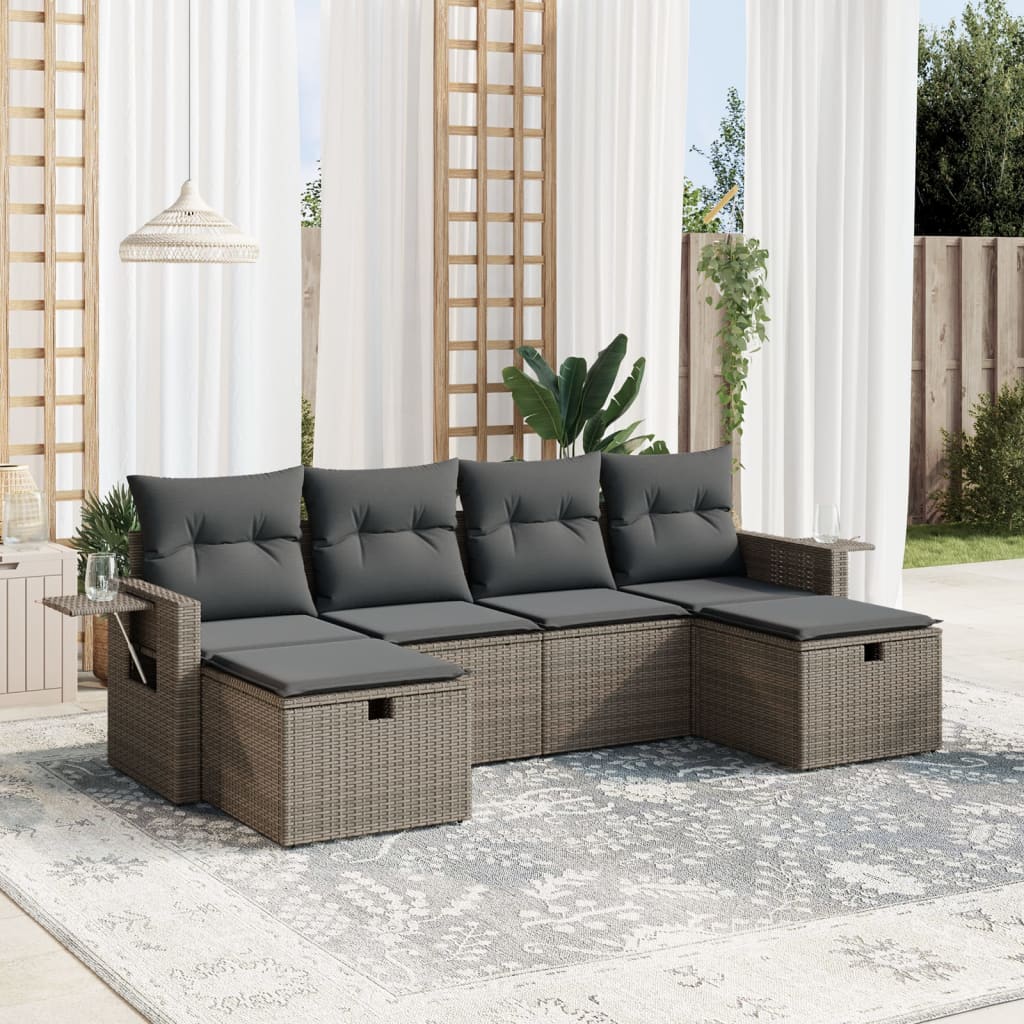 6-delige Loungeset met kussens poly rattan grijs is nu te koop bij PeponiXL, paradijselijk wonen!