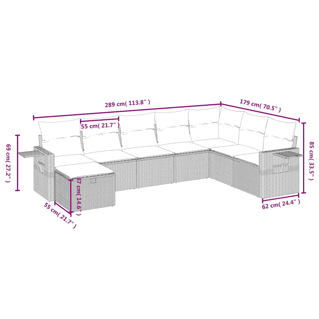 8-delige Loungeset met kussens poly rattan zwart is nu te koop bij PeponiXL, paradijselijk wonen!