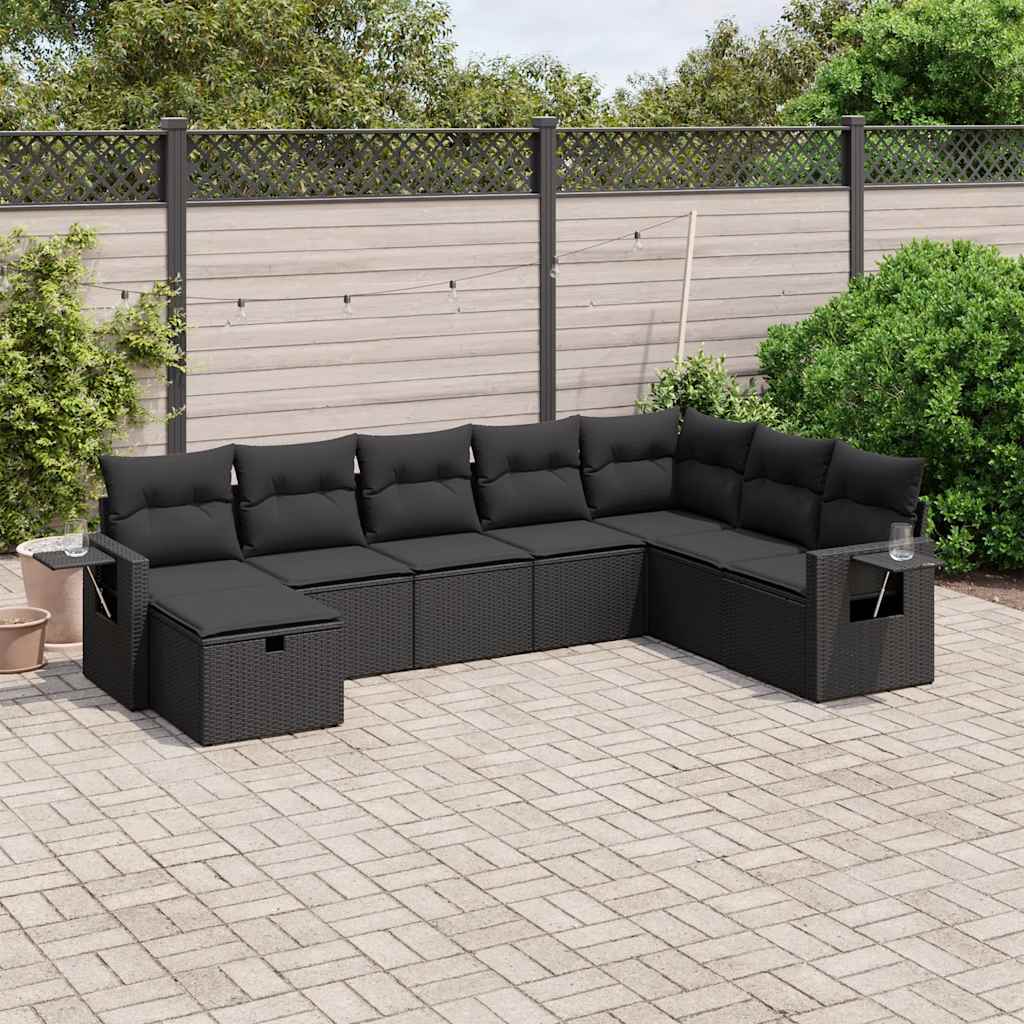 8-delige Loungeset met kussens poly rattan zwart is nu te koop bij PeponiXL, paradijselijk wonen!