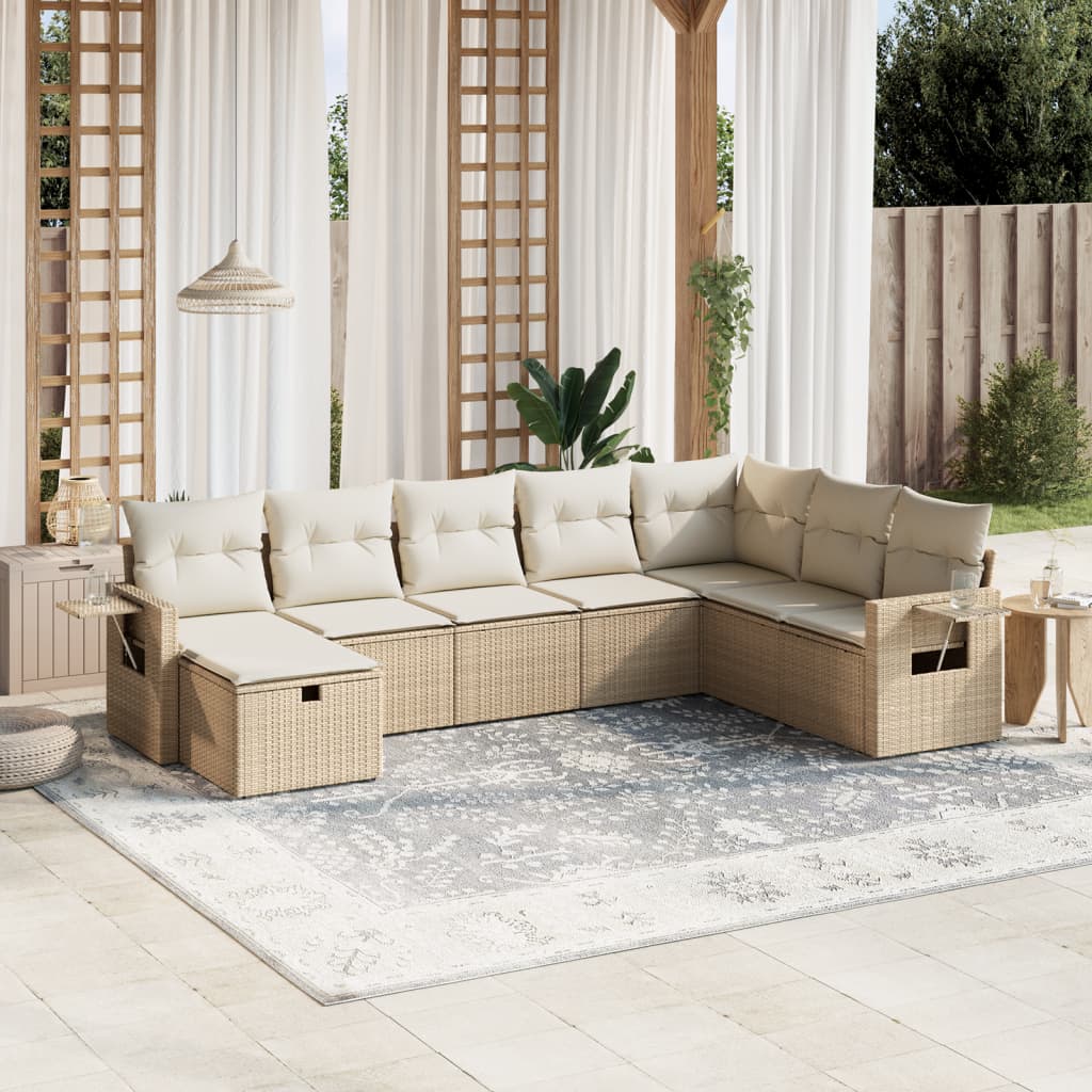 8-delige Loungeset met kussens poly rattan beige is nu te koop bij PeponiXL, paradijselijk wonen!