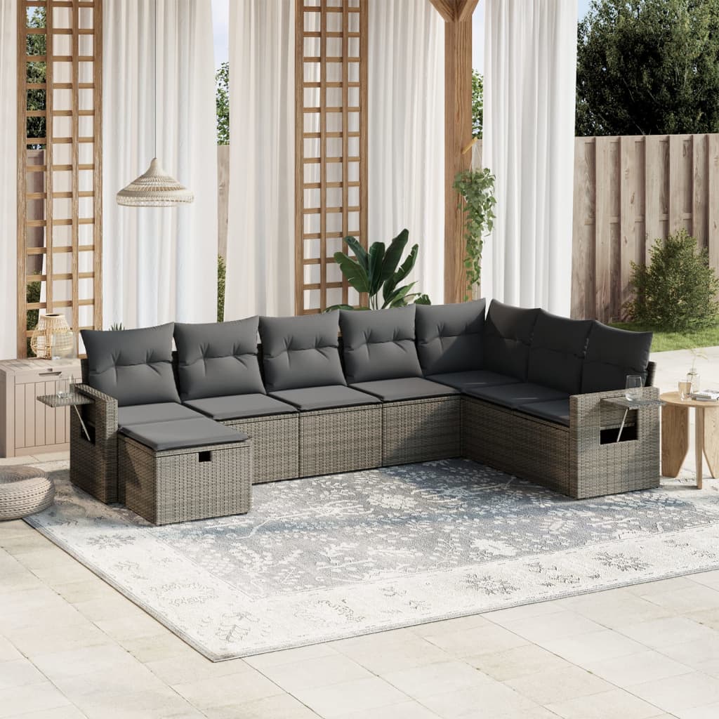 8-delige Loungeset met kussens poly rattan grijs is nu te koop bij PeponiXL, paradijselijk wonen!