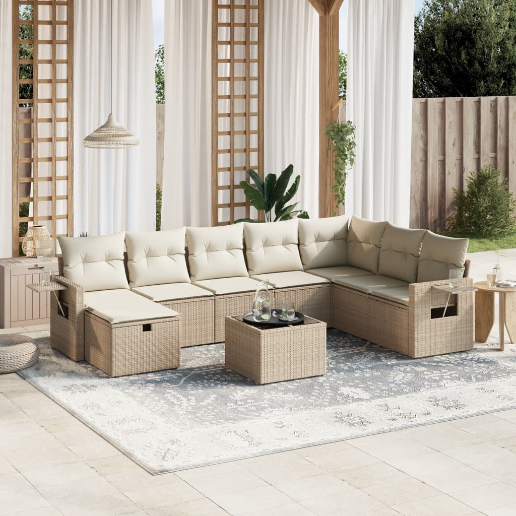 9-delige Loungeset met kussens poly rattan beige is nu te koop bij PeponiXL, paradijselijk wonen!