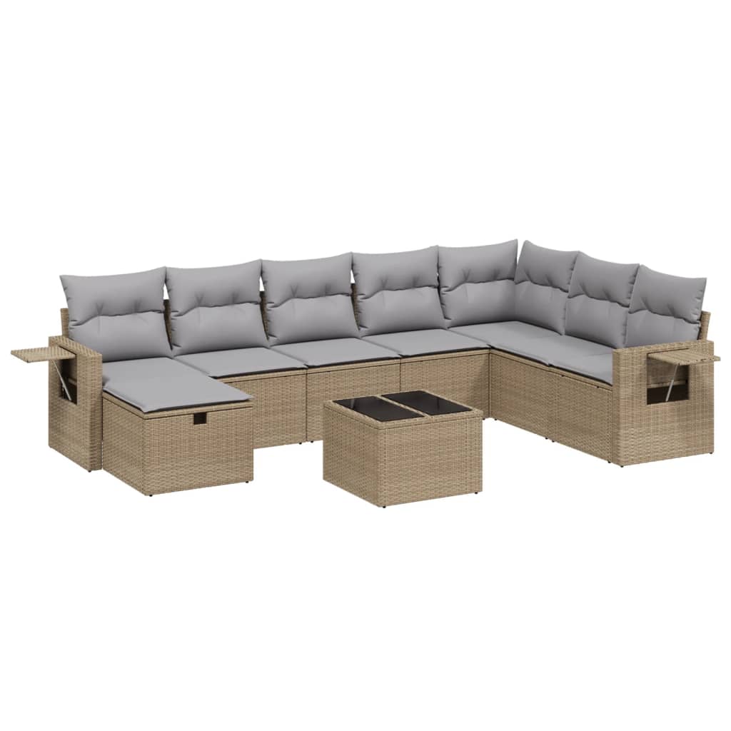 9-delige Loungeset met kussens poly rattan gemengd beige is nu te koop bij PeponiXL, paradijselijk wonen!