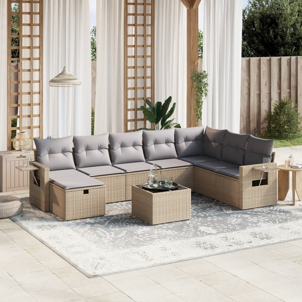 9-delige Loungeset met kussens poly rattan gemengd beige is nu te koop bij PeponiXL, paradijselijk wonen!