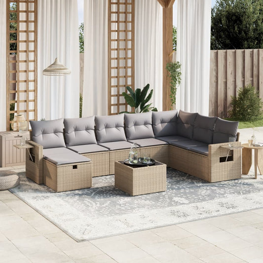 9-delige Loungeset met kussens poly rattan gemengd beige is nu te koop bij PeponiXL, paradijselijk wonen!