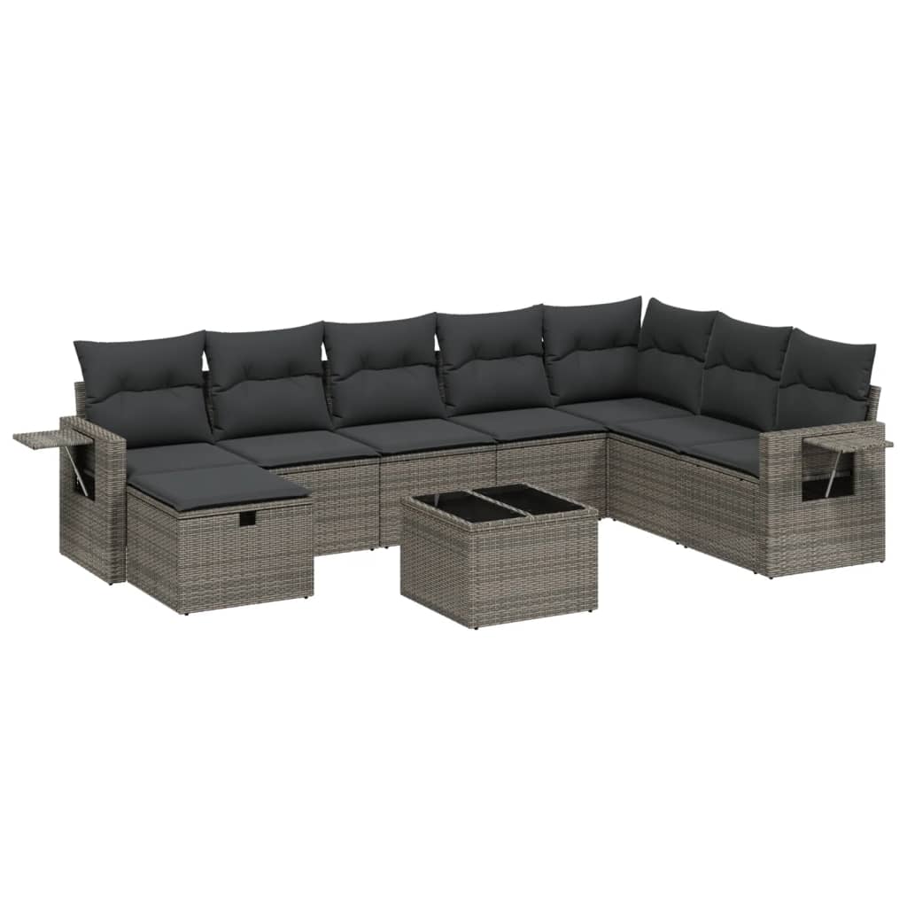 9-delige Loungeset met kussens poly rattan grijs is nu te koop bij PeponiXL, paradijselijk wonen!