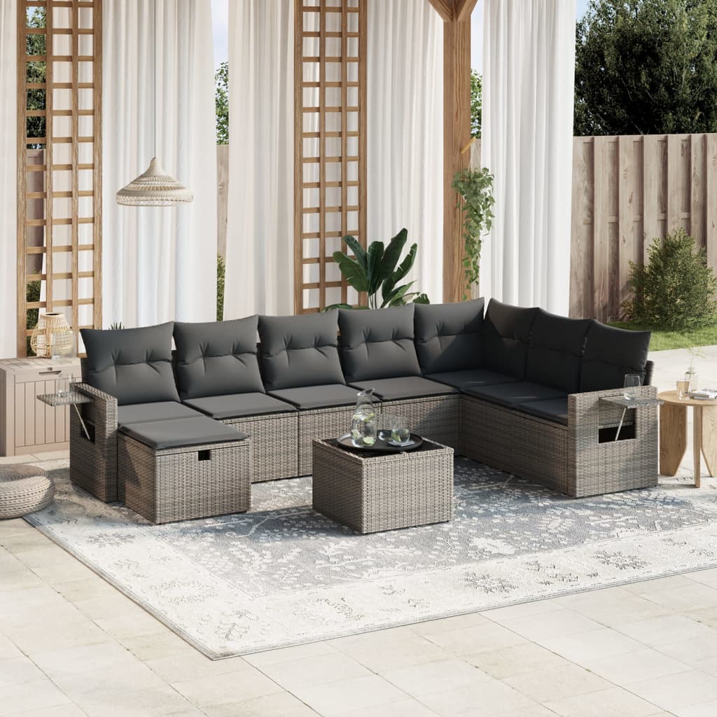 9-delige Loungeset met kussens poly rattan grijs is nu te koop bij PeponiXL, paradijselijk wonen!