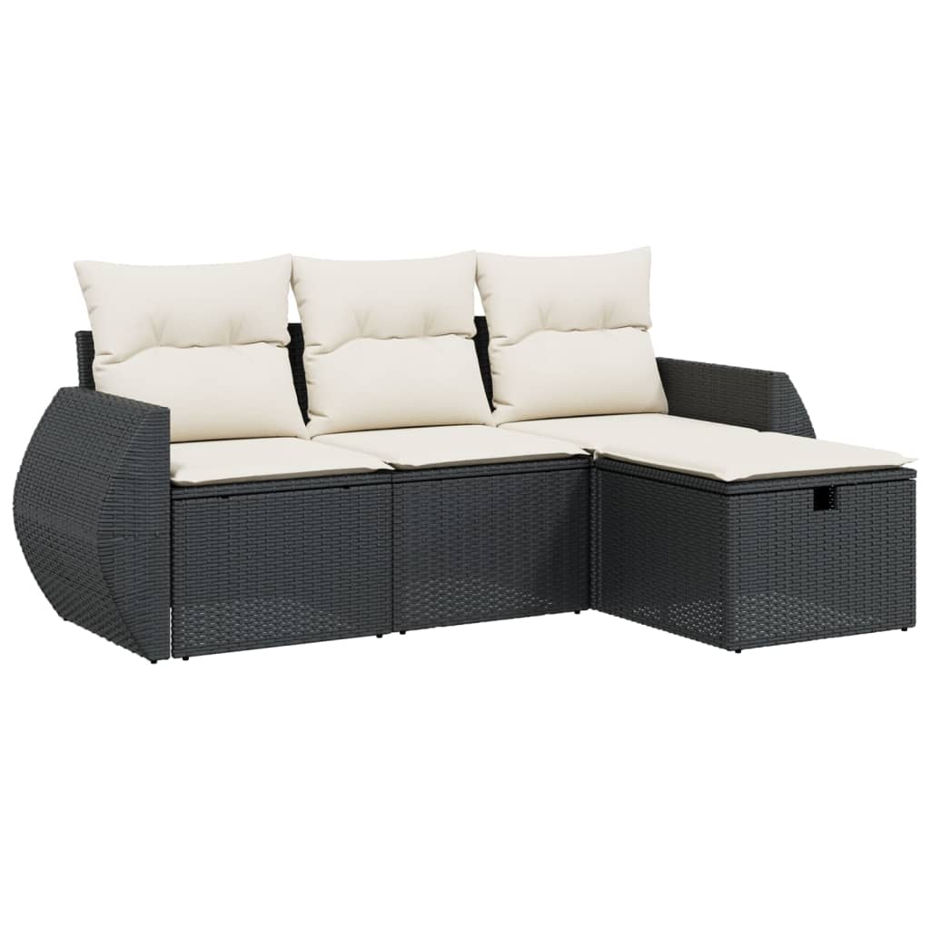 4-delige Loungeset met kussens poly rattan zwart is nu te koop bij PeponiXL, paradijselijk wonen!