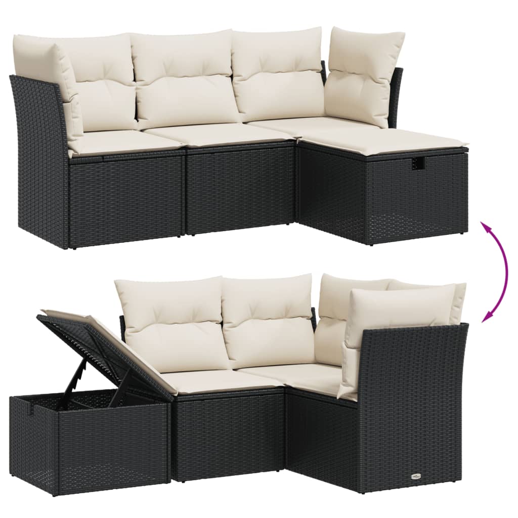 4-delige Loungeset met kussens poly rattan zwart is nu te koop bij PeponiXL, paradijselijk wonen!