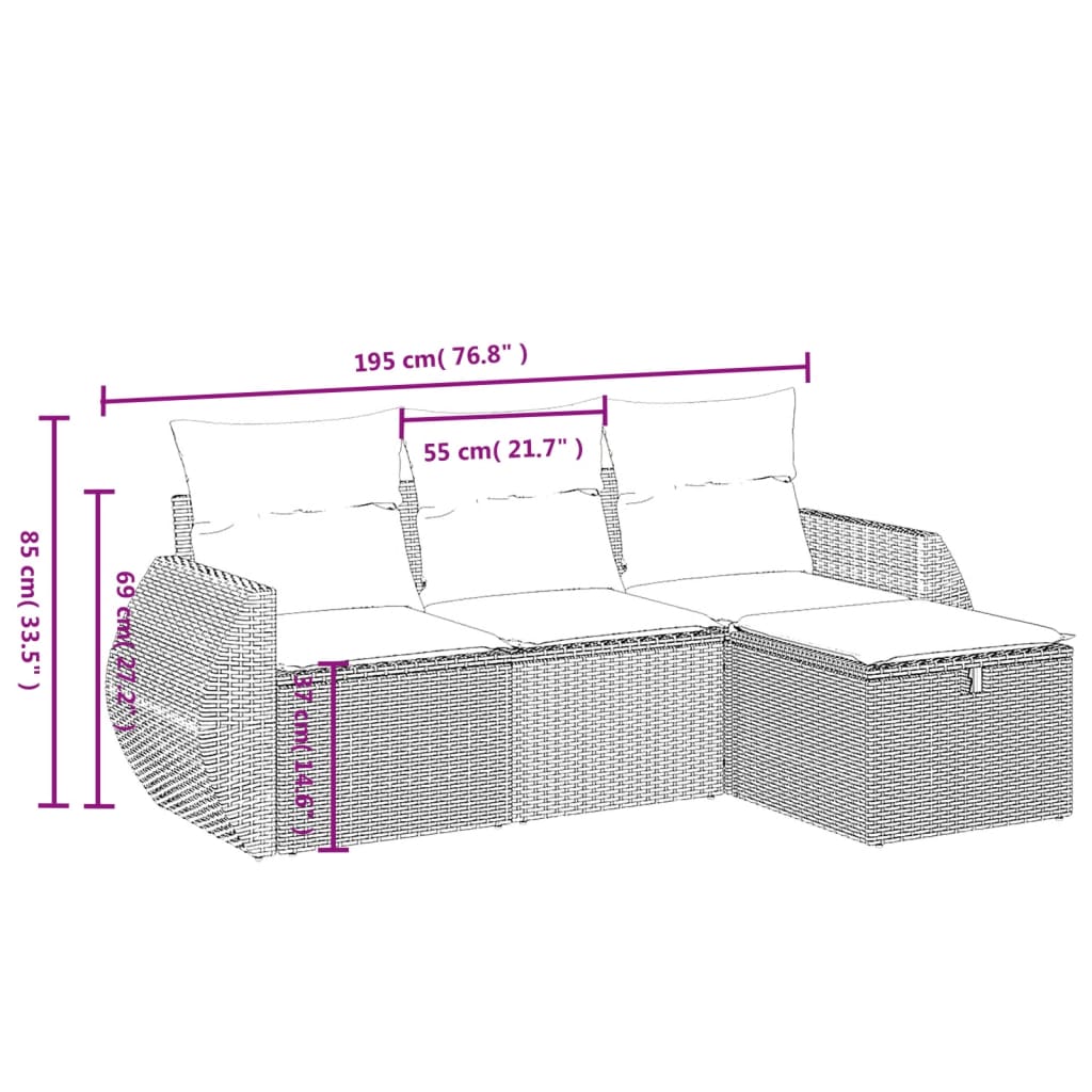 4-delige Loungeset met kussens poly rattan zwart is nu te koop bij PeponiXL, paradijselijk wonen!