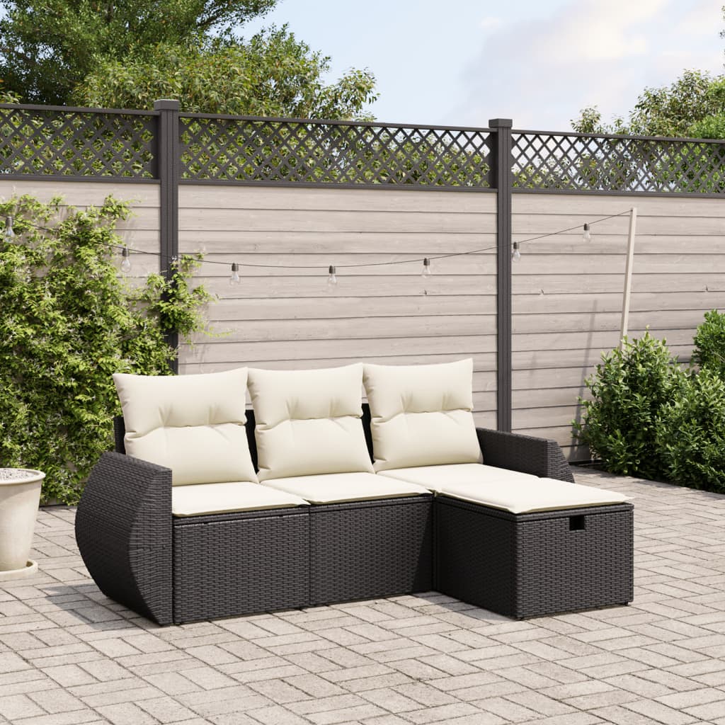 4-delige Loungeset met kussens poly rattan zwart is nu te koop bij PeponiXL, paradijselijk wonen!