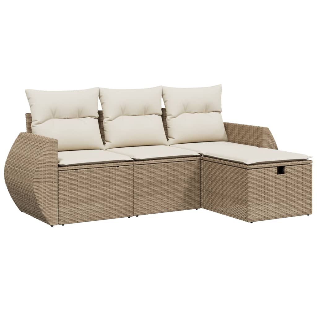 4-delige Loungeset met kussens poly rattan beige is nu te koop bij PeponiXL, paradijselijk wonen!